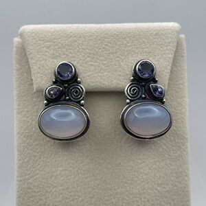 Sajen Sterling Silver Blue Chalcedony Purple Amethyst Iolite Earrings Clip On